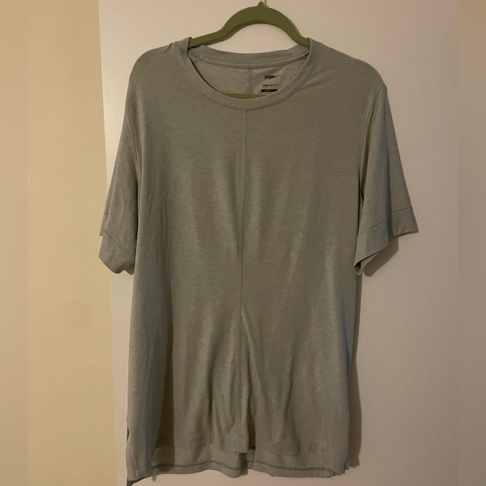 Nike Yoga sage green/grey heathered shirt. Womens slim fit L